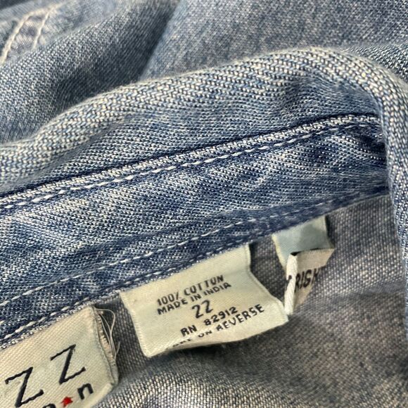 Quizz Woman Denim Shirt women’s size 22 Short Sleeve Embroidered Noah's Ark - Picture 5 of 9